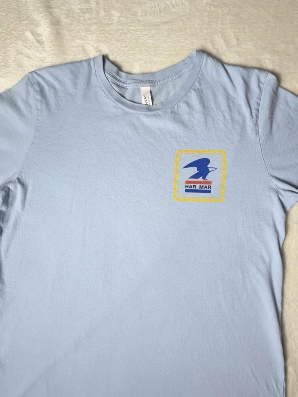 Har Mar Superstar T-Shirt Mens Large Light Blue Graphic Tee Logo Cotton Blend